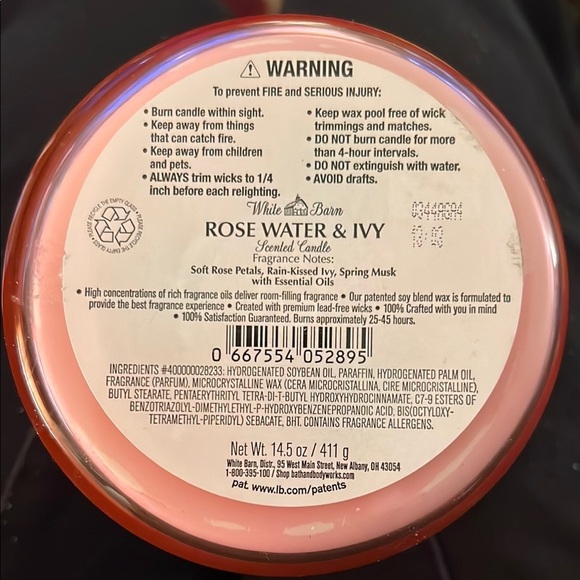 Bath & Body Works, White Barn 3-Wick Candle w/Essential Oils Rose Water & Ivy - Picture 2 of 11